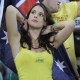 An Australia supporter readies for the start of a first round World Cup match against Germany