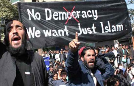 Angry-Muslims-Protest-No-Democracy-Just-Islam