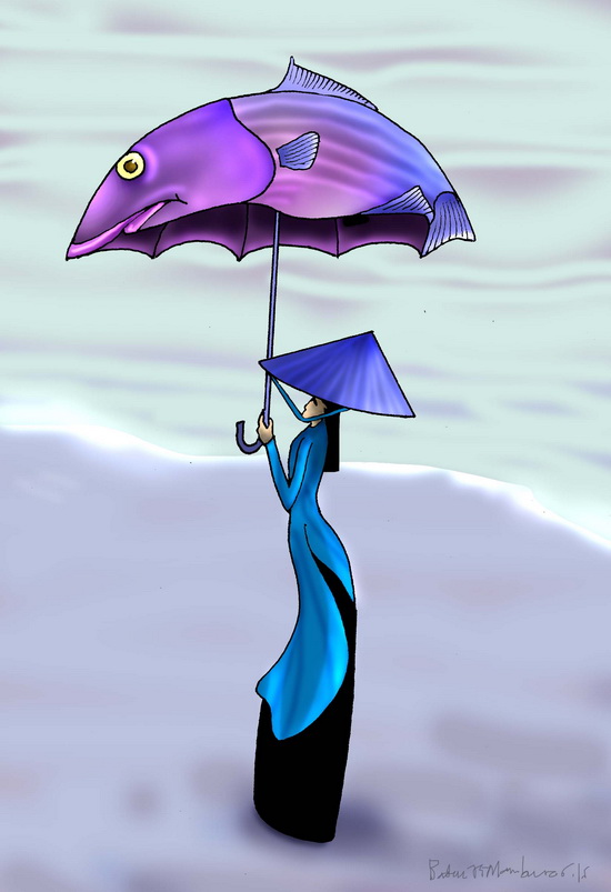 Thiếu nữ cầm dù ở Vũng Áng